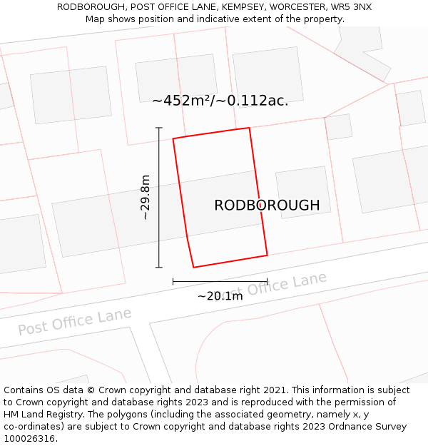 RODBOROUGH, POST OFFICE LANE, KEMPSEY, WORCESTER, WR5 3NX: Plot and title map