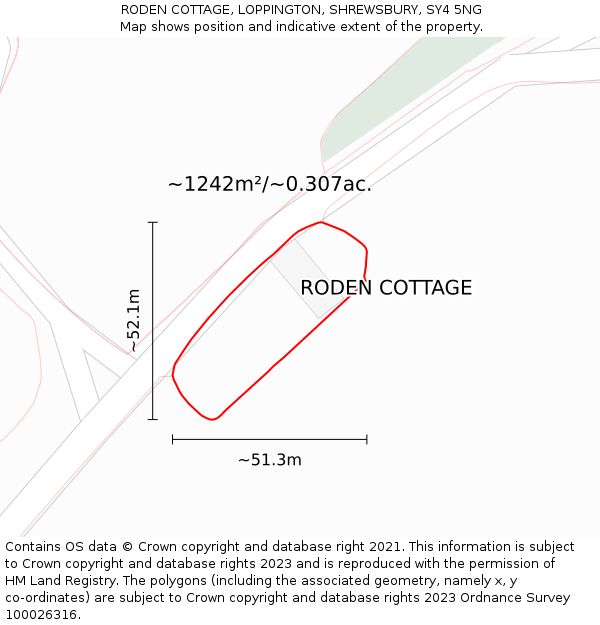 RODEN COTTAGE, LOPPINGTON, SHREWSBURY, SY4 5NG: Plot and title map