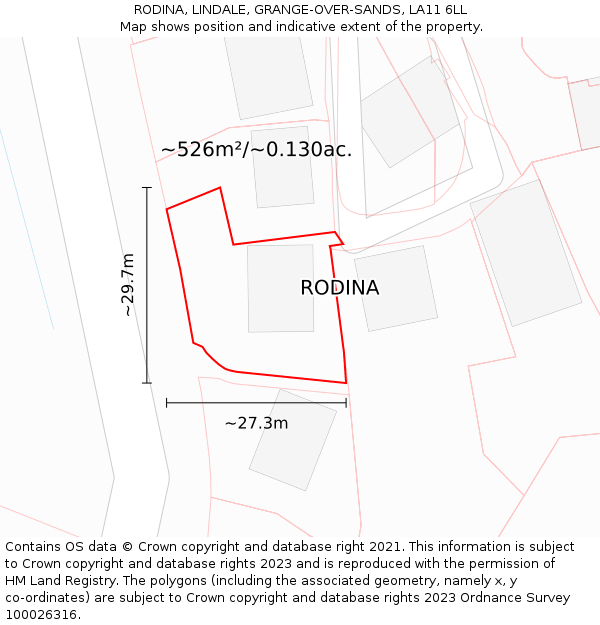 RODINA, LINDALE, GRANGE-OVER-SANDS, LA11 6LL: Plot and title map