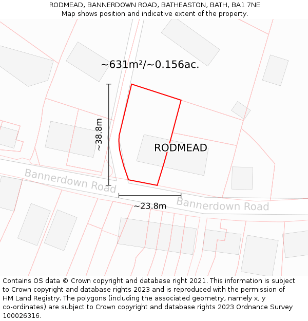 RODMEAD, BANNERDOWN ROAD, BATHEASTON, BATH, BA1 7NE: Plot and title map