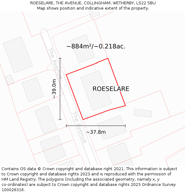 ROESELARE, THE AVENUE, COLLINGHAM, WETHERBY, LS22 5BU: Plot and title map