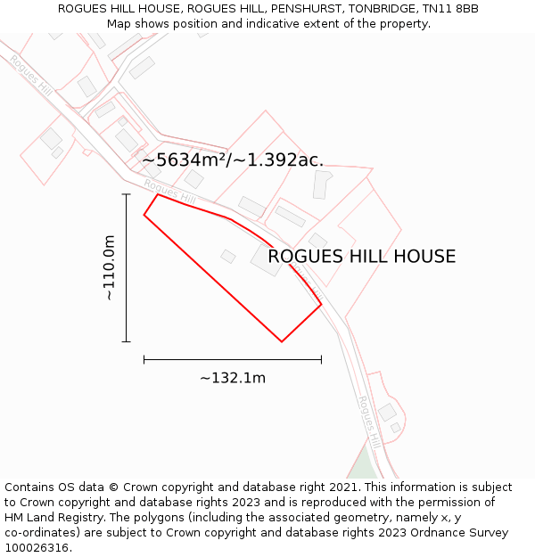 ROGUES HILL HOUSE, ROGUES HILL, PENSHURST, TONBRIDGE, TN11 8BB: Plot and title map