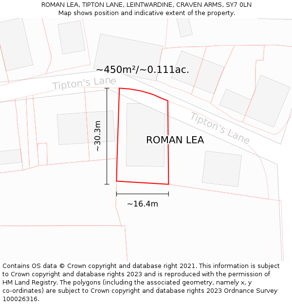 ROMAN LEA, TIPTON LANE, LEINTWARDINE, CRAVEN ARMS, SY7 0LN: Plot and title map