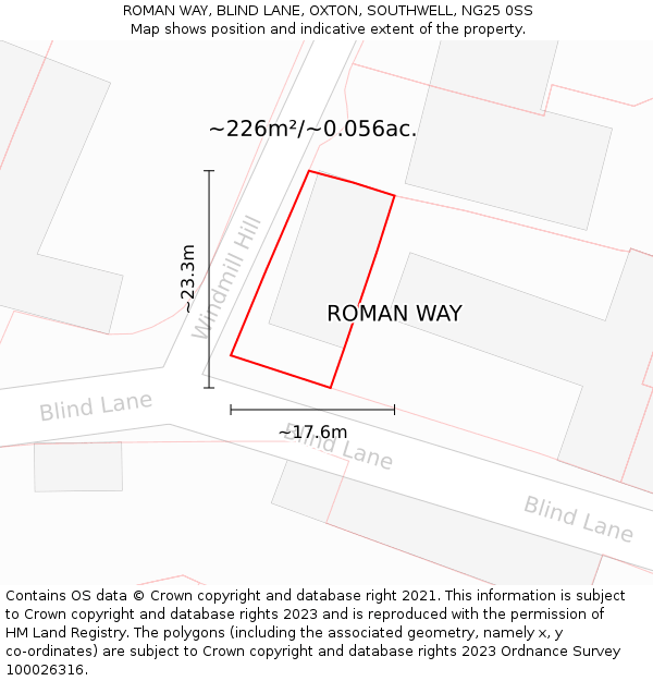ROMAN WAY, BLIND LANE, OXTON, SOUTHWELL, NG25 0SS: Plot and title map