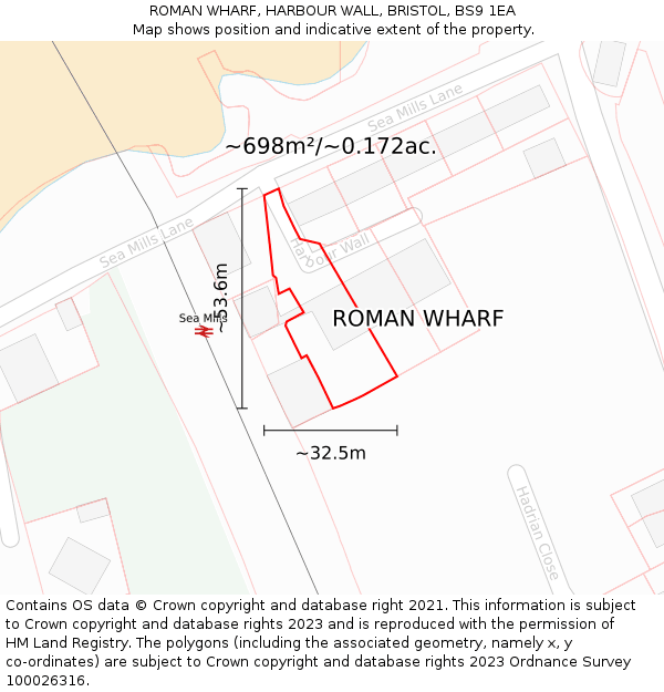 ROMAN WHARF, HARBOUR WALL, BRISTOL, BS9 1EA: Plot and title map