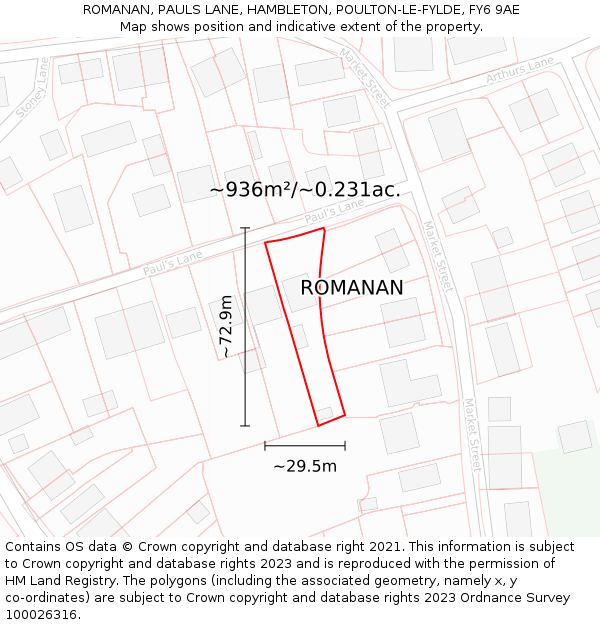 ROMANAN, PAULS LANE, HAMBLETON, POULTON-LE-FYLDE, FY6 9AE: Plot and title map