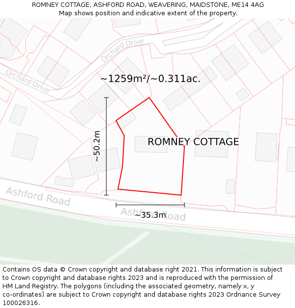 ROMNEY COTTAGE, ASHFORD ROAD, WEAVERING, MAIDSTONE, ME14 4AG: Plot and title map