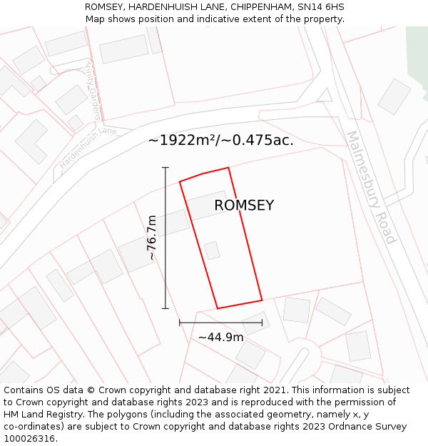 ROMSEY, HARDENHUISH LANE, CHIPPENHAM, SN14 6HS: Plot and title map