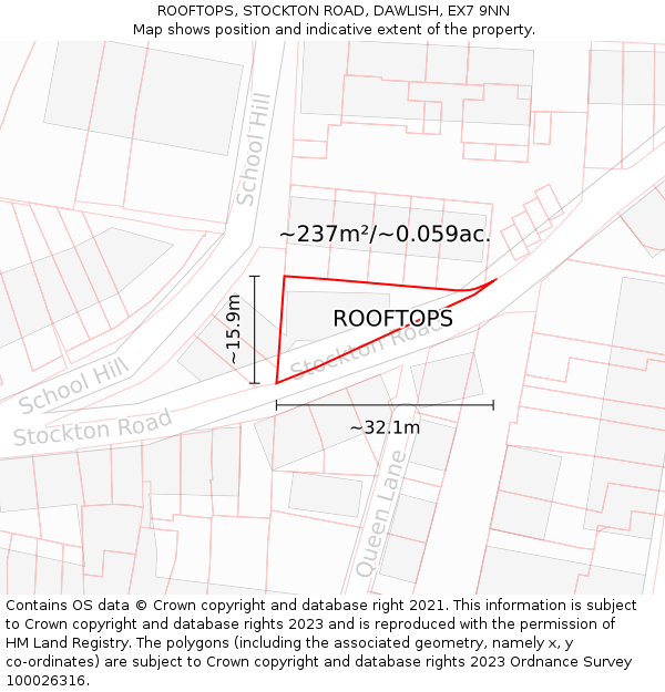 ROOFTOPS, STOCKTON ROAD, DAWLISH, EX7 9NN: Plot and title map