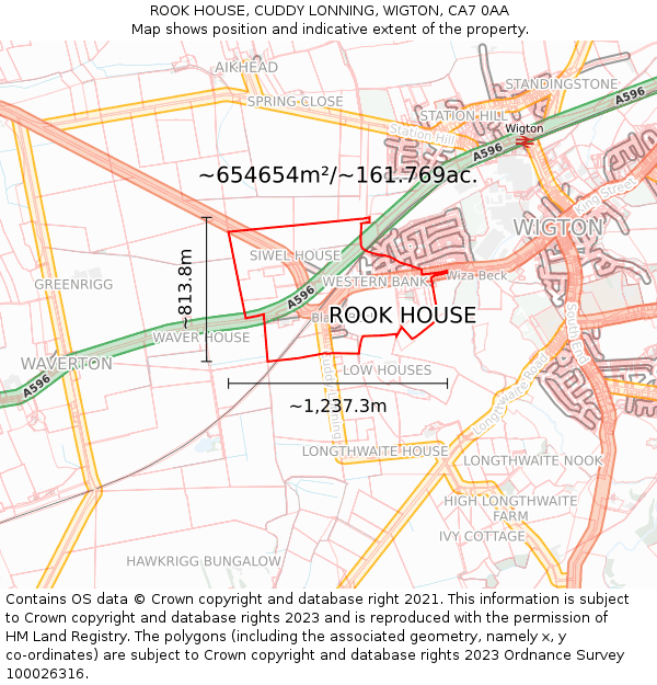 ROOK HOUSE, CUDDY LONNING, WIGTON, CA7 0AA: Plot and title map