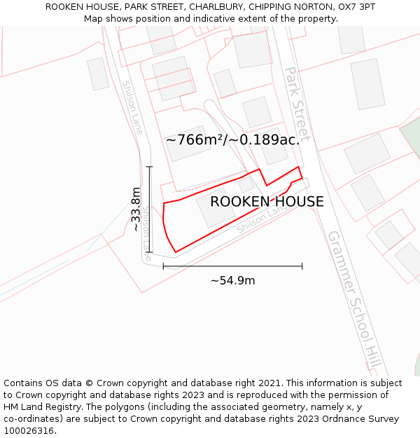 ROOKEN HOUSE, PARK STREET, CHARLBURY, CHIPPING NORTON, OX7 3PT: Plot and title map