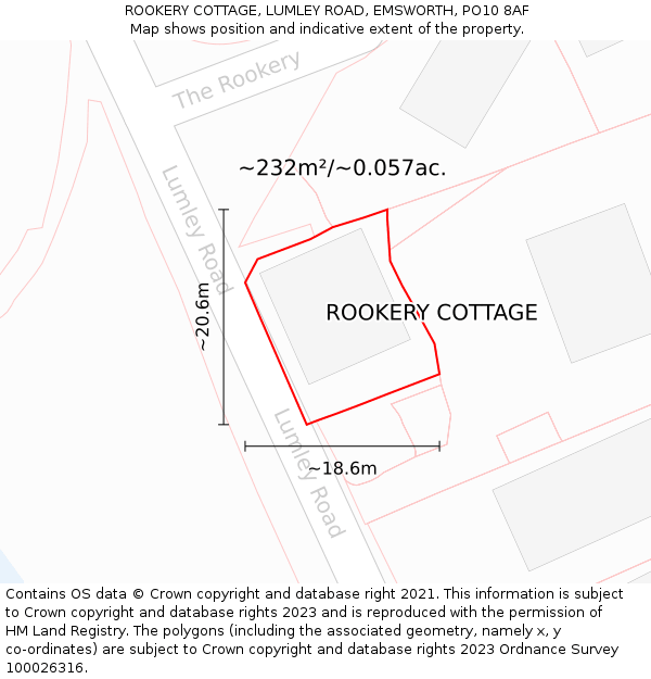 ROOKERY COTTAGE, LUMLEY ROAD, EMSWORTH, PO10 8AF: Plot and title map