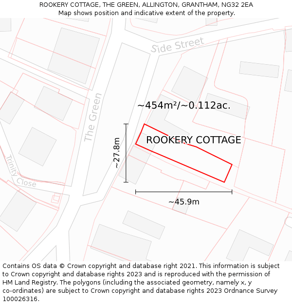 ROOKERY COTTAGE, THE GREEN, ALLINGTON, GRANTHAM, NG32 2EA: Plot and title map