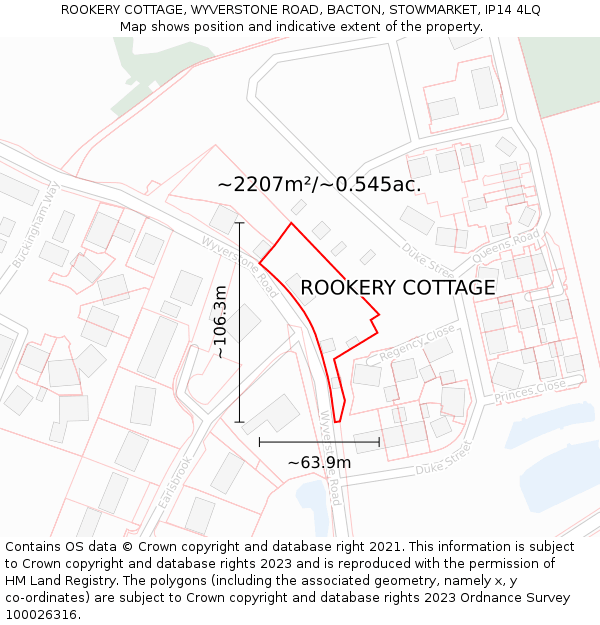 ROOKERY COTTAGE, WYVERSTONE ROAD, BACTON, STOWMARKET, IP14 4LQ: Plot and title map