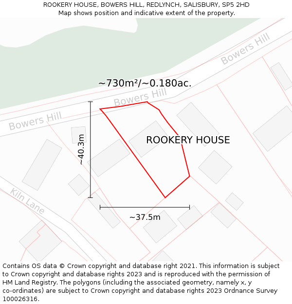 ROOKERY HOUSE, BOWERS HILL, REDLYNCH, SALISBURY, SP5 2HD: Plot and title map