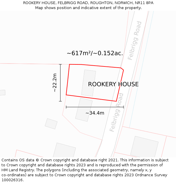 ROOKERY HOUSE, FELBRIGG ROAD, ROUGHTON, NORWICH, NR11 8PA: Plot and title map