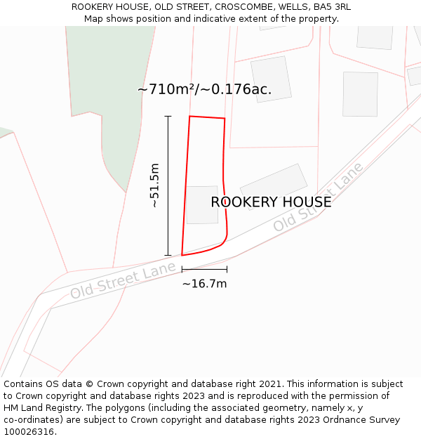 ROOKERY HOUSE, OLD STREET, CROSCOMBE, WELLS, BA5 3RL: Plot and title map