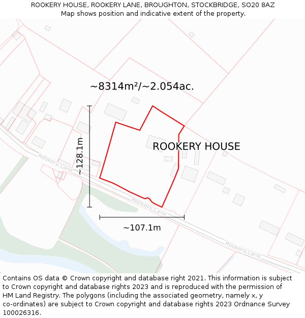 ROOKERY HOUSE, ROOKERY LANE, BROUGHTON, STOCKBRIDGE, SO20 8AZ: Plot and title map