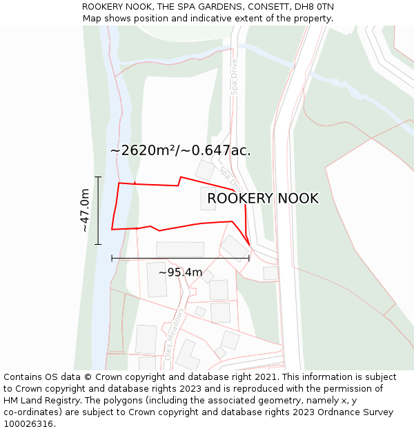 ROOKERY NOOK, THE SPA GARDENS, CONSETT, DH8 0TN: Plot and title map