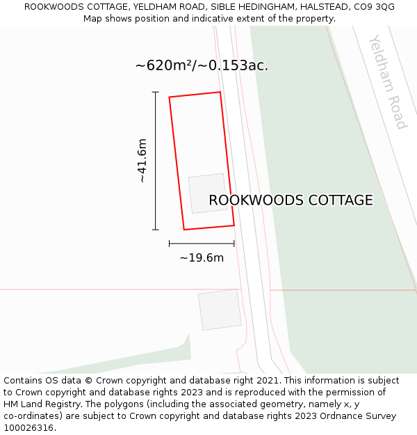 ROOKWOODS COTTAGE, YELDHAM ROAD, SIBLE HEDINGHAM, HALSTEAD, CO9 3QG: Plot and title map