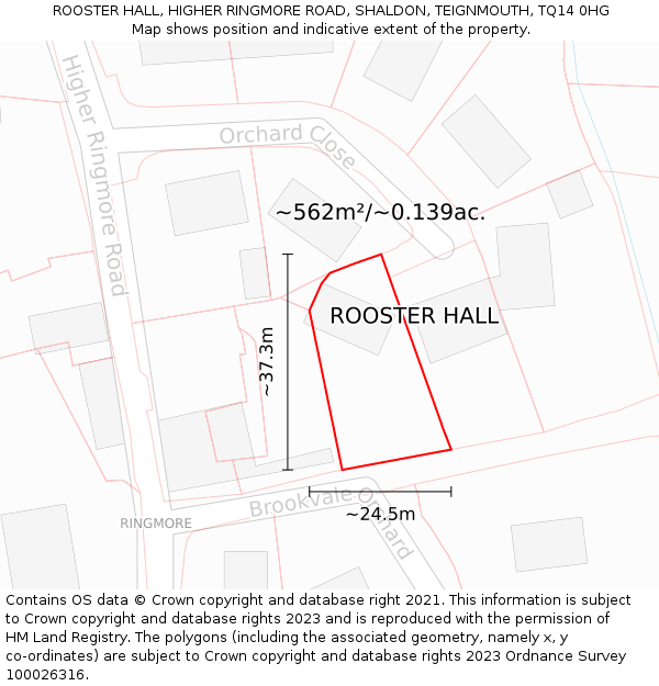 ROOSTER HALL, HIGHER RINGMORE ROAD, SHALDON, TEIGNMOUTH, TQ14 0HG: Plot and title map