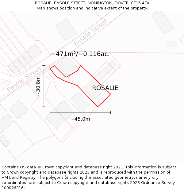 ROSALIE, EASOLE STREET, NONINGTON, DOVER, CT15 4EX: Plot and title map