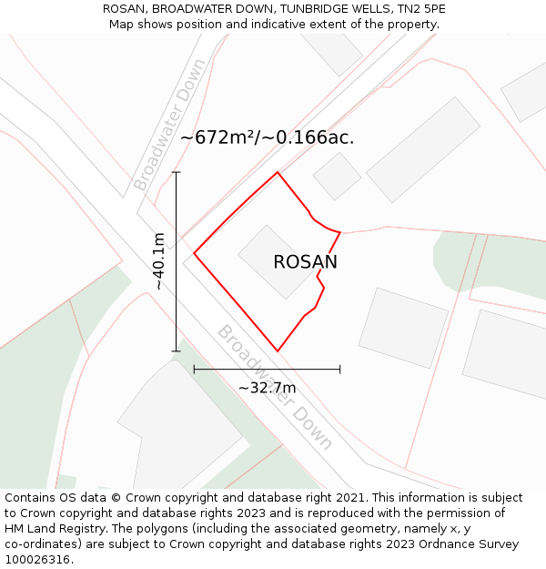 ROSAN, BROADWATER DOWN, TUNBRIDGE WELLS, TN2 5PE: Plot and title map