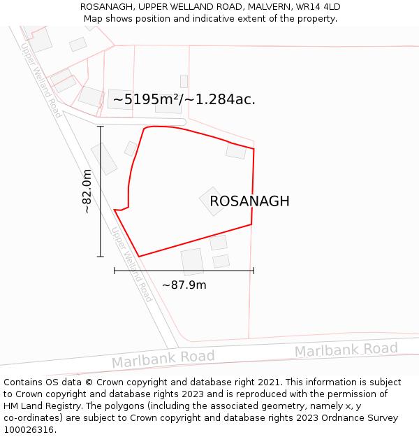 ROSANAGH, UPPER WELLAND ROAD, MALVERN, WR14 4LD: Plot and title map