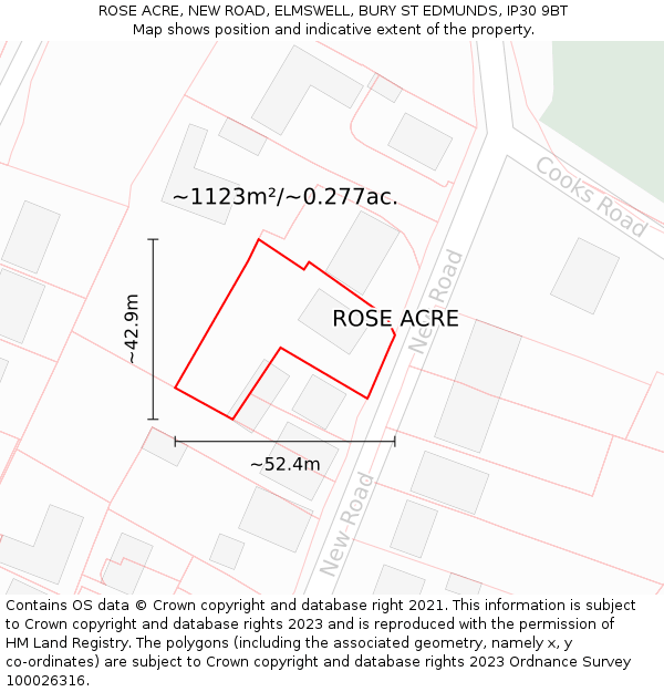 ROSE ACRE, NEW ROAD, ELMSWELL, BURY ST EDMUNDS, IP30 9BT: Plot and title map