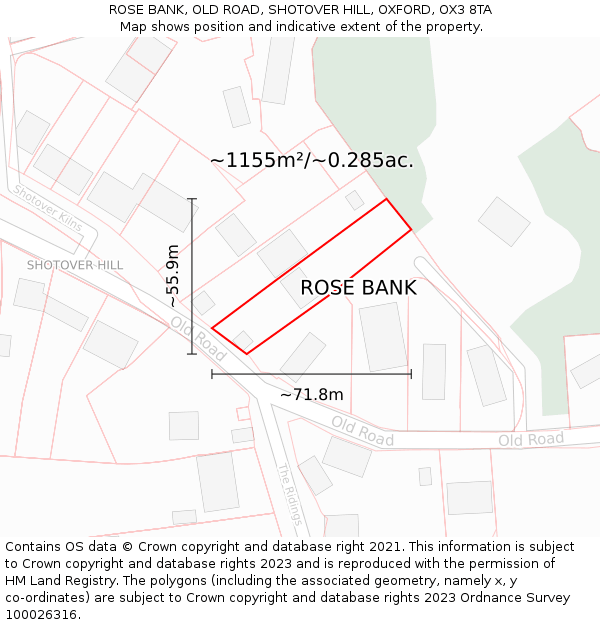 ROSE BANK, OLD ROAD, SHOTOVER HILL, OXFORD, OX3 8TA: Plot and title map