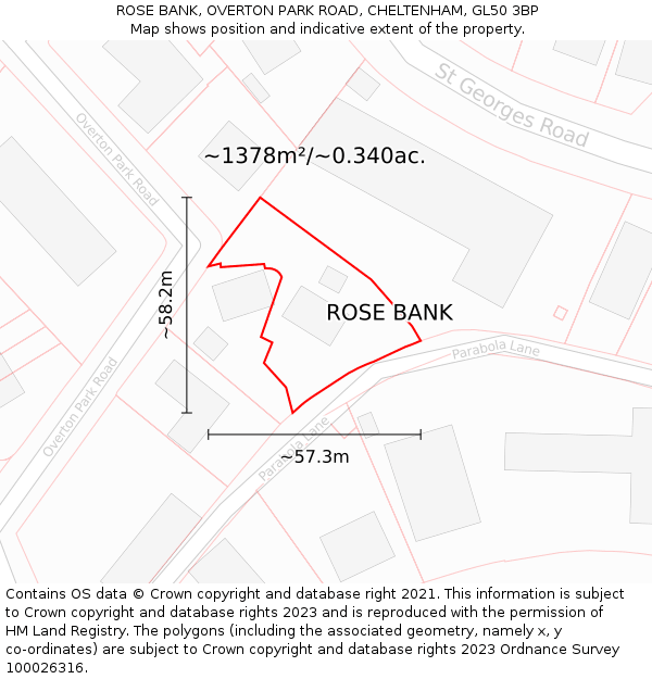 ROSE BANK, OVERTON PARK ROAD, CHELTENHAM, GL50 3BP: Plot and title map