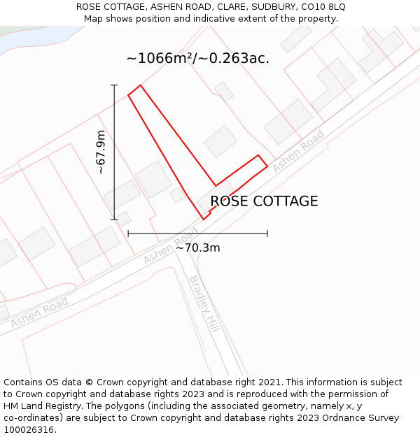 ROSE COTTAGE, ASHEN ROAD, CLARE, SUDBURY, CO10 8LQ: Plot and title map