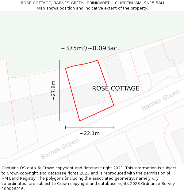 ROSE COTTAGE, BARNES GREEN, BRINKWORTH, CHIPPENHAM, SN15 5AH: Plot and title map