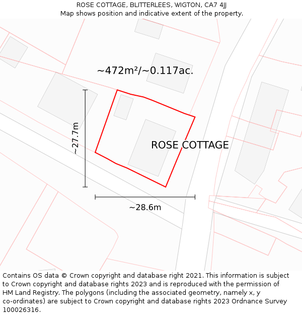 ROSE COTTAGE, BLITTERLEES, WIGTON, CA7 4JJ: Plot and title map