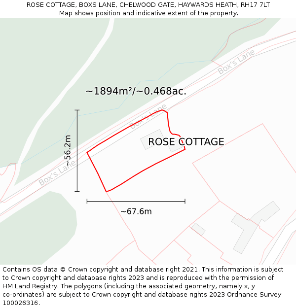 ROSE COTTAGE, BOXS LANE, CHELWOOD GATE, HAYWARDS HEATH, RH17 7LT: Plot and title map