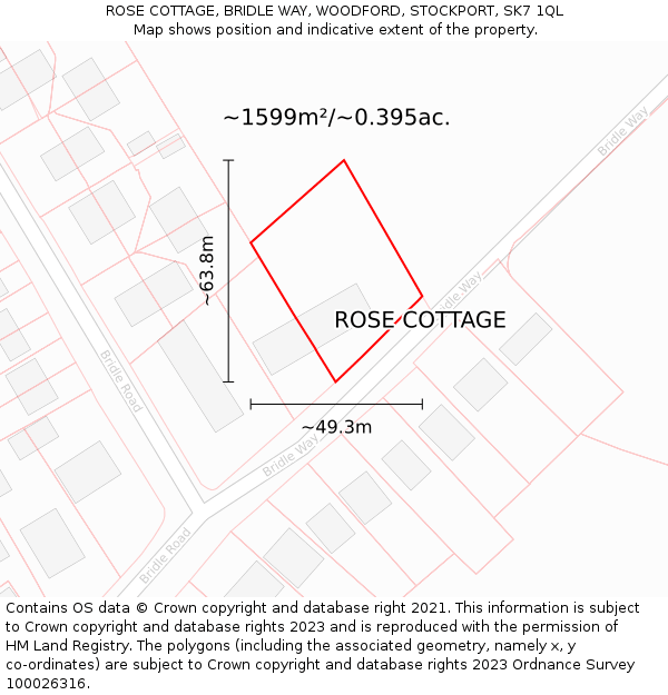 ROSE COTTAGE, BRIDLE WAY, WOODFORD, STOCKPORT, SK7 1QL: Plot and title map