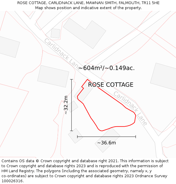 ROSE COTTAGE, CARLIDNACK LANE, MAWNAN SMITH, FALMOUTH, TR11 5HE: Plot and title map