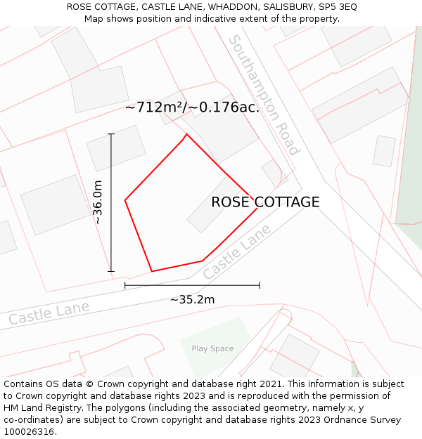 ROSE COTTAGE, CASTLE LANE, WHADDON, SALISBURY, SP5 3EQ: Plot and title map