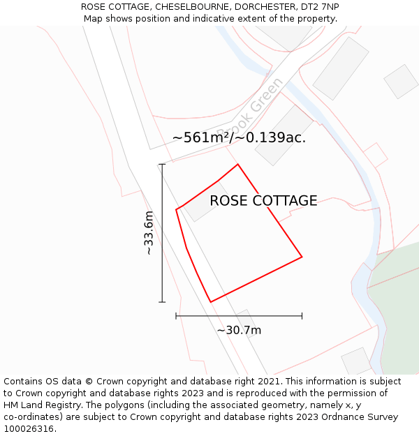 ROSE COTTAGE, CHESELBOURNE, DORCHESTER, DT2 7NP: Plot and title map