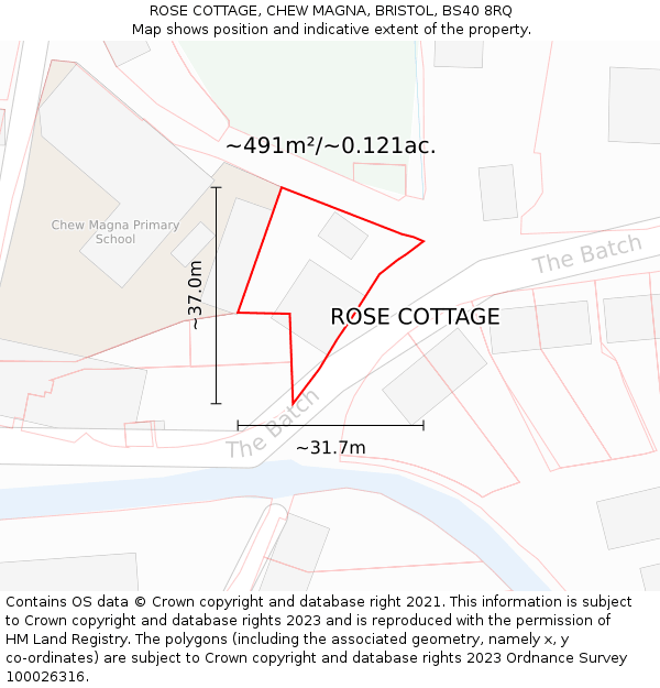 ROSE COTTAGE, CHEW MAGNA, BRISTOL, BS40 8RQ: Plot and title map