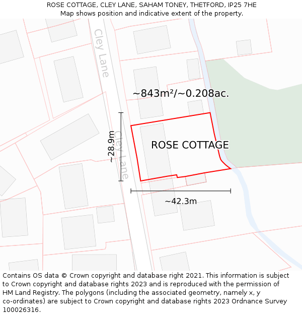 ROSE COTTAGE, CLEY LANE, SAHAM TONEY, THETFORD, IP25 7HE: Plot and title map