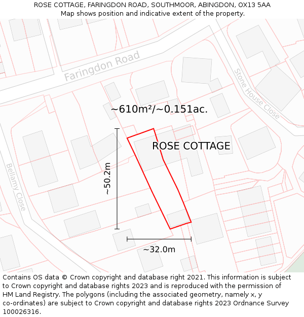 ROSE COTTAGE, FARINGDON ROAD, SOUTHMOOR, ABINGDON, OX13 5AA: Plot and title map