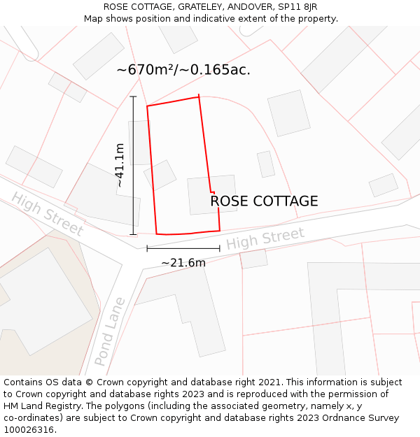 ROSE COTTAGE, GRATELEY, ANDOVER, SP11 8JR: Plot and title map