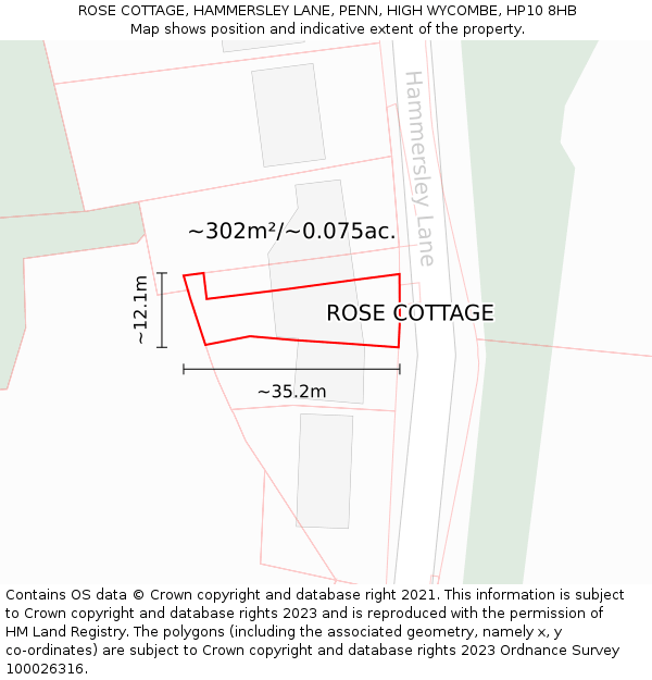 ROSE COTTAGE, HAMMERSLEY LANE, PENN, HIGH WYCOMBE, HP10 8HB: Plot and title map
