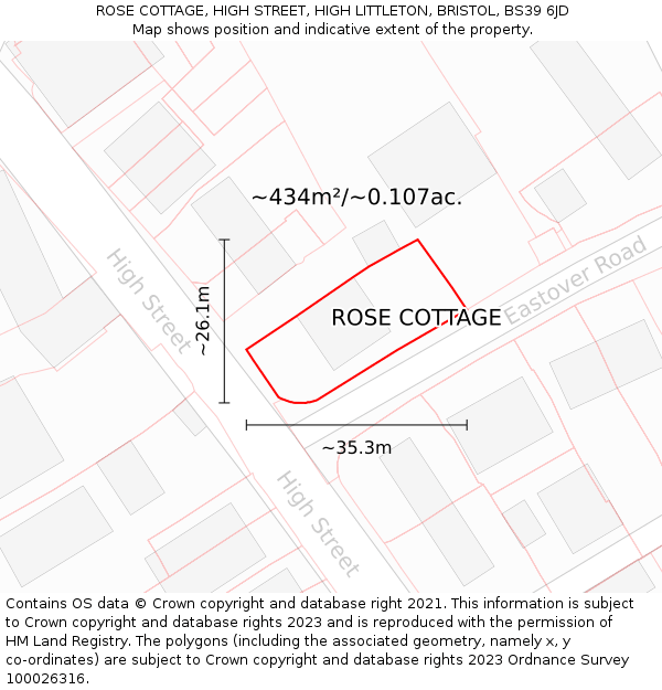 ROSE COTTAGE, HIGH STREET, HIGH LITTLETON, BRISTOL, BS39 6JD: Plot and title map