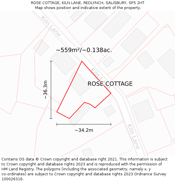 ROSE COTTAGE, KILN LANE, REDLYNCH, SALISBURY, SP5 2HT: Plot and title map