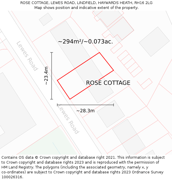 ROSE COTTAGE, LEWES ROAD, LINDFIELD, HAYWARDS HEATH, RH16 2LG: Plot and title map