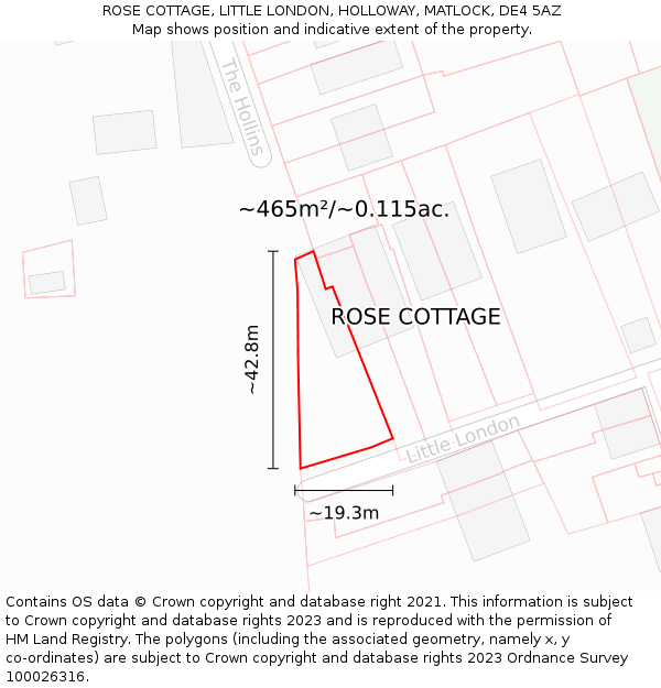 ROSE COTTAGE, LITTLE LONDON, HOLLOWAY, MATLOCK, DE4 5AZ: Plot and title map