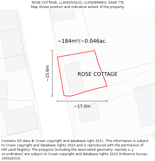 ROSE COTTAGE, LLANDISSILIO, CLYNDERWEN, SA66 7TE: Plot and title map