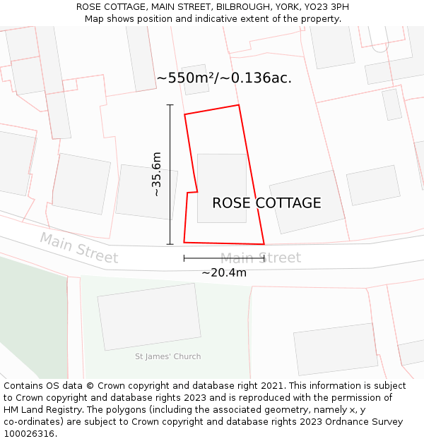 ROSE COTTAGE, MAIN STREET, BILBROUGH, YORK, YO23 3PH: Plot and title map